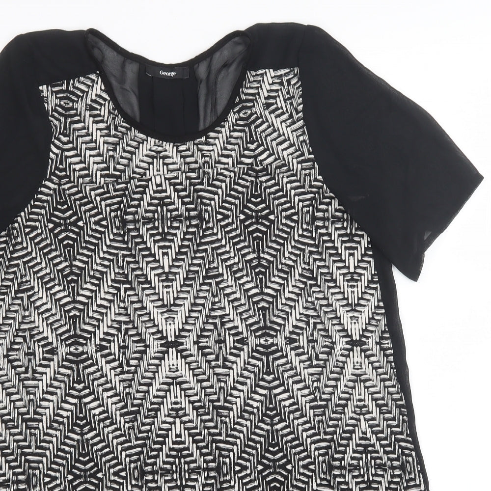 George Womens Black Geometric Polyester Jersey Blouse Size 10 Round Neck