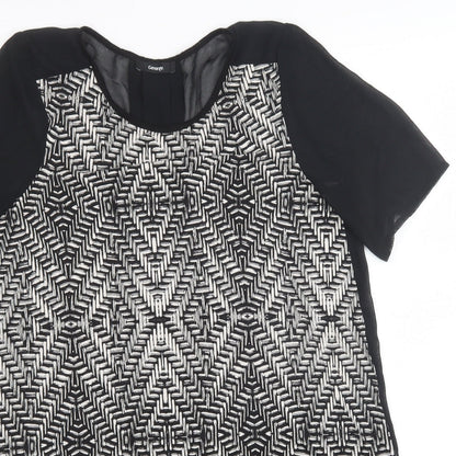 George Womens Black Geometric Polyester Jersey Blouse Size 10 Round Neck