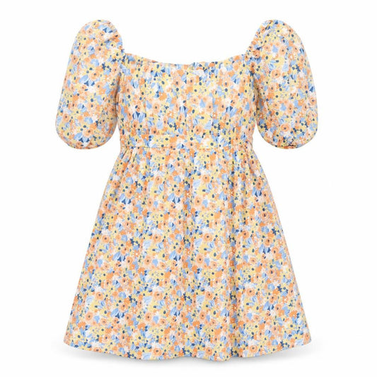 SheIn Womens Yellow Floral Polyester Fit & Flare Size L Square Neck Tie