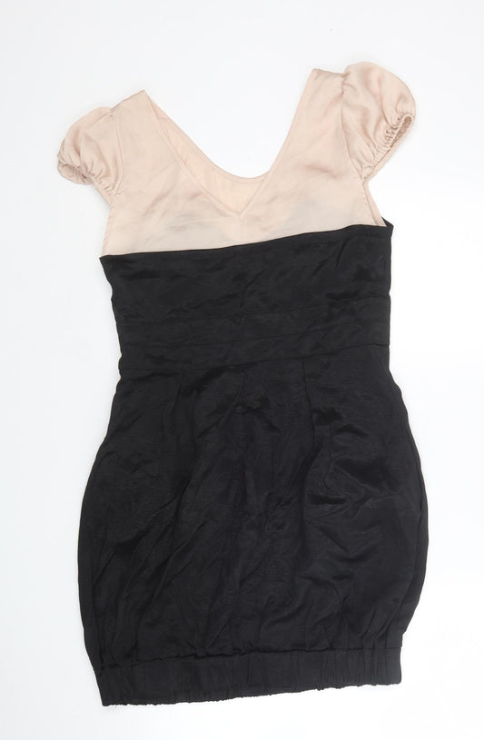 Miss Selfridge Womens Black Colourblock Viscose A-Line Size 12 Scoop Neck Zip