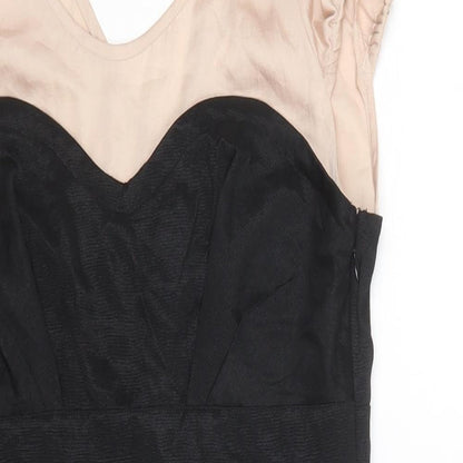 Miss Selfridge Womens Black Colourblock Viscose A-Line Size 12 Scoop Neck Zip