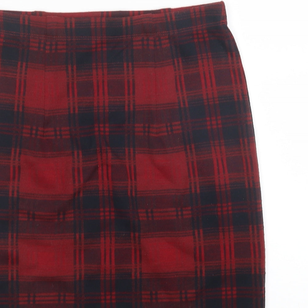 TU Womens Red Plaid Polyester A-Line Skirt Size 10