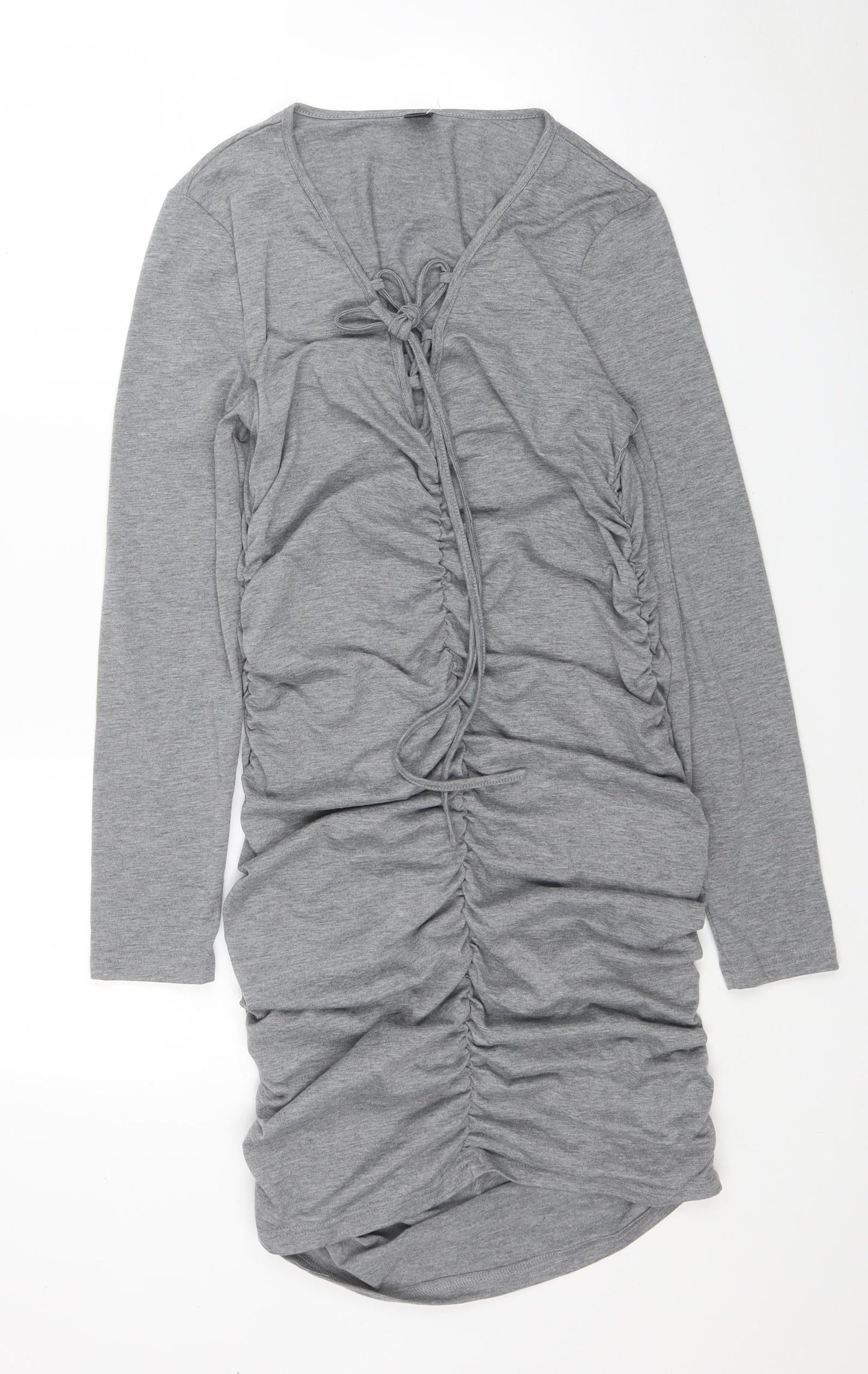 SheIn Womens Grey Polyester Bodycon Size L V-Neck Pullover