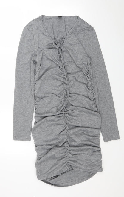 SheIn Womens Grey Polyester Bodycon Size L V-Neck Pullover