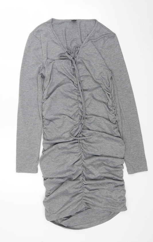 SheIn Womens Grey Polyester Bodycon Size L V-Neck Pullover