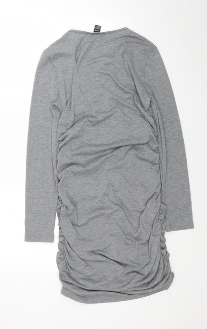 SheIn Womens Grey Polyester Bodycon Size L V-Neck Pullover