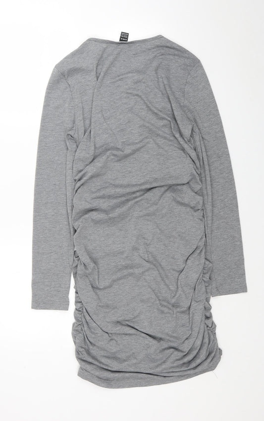SheIn Womens Grey Polyester Bodycon Size L V-Neck Pullover
