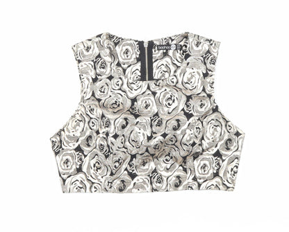Boohoo Womens Gold Floral Polyester Cropped Blouse Size 10 Scoop Neck