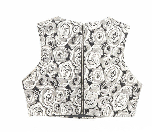 Boohoo Womens Gold Floral Polyester Cropped Blouse Size 10 Scoop Neck