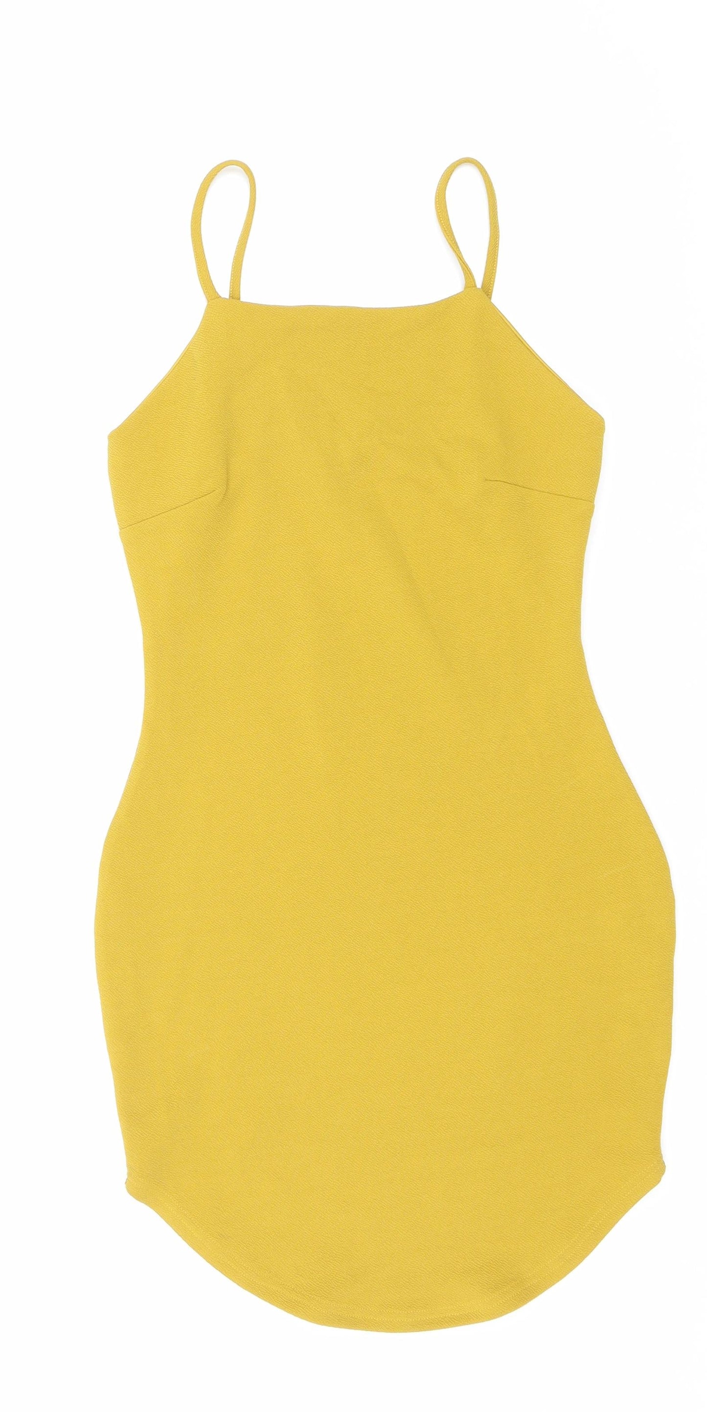 Missguided Womens Yellow Polyester Tank Dress Size 6 Scoop Neck Pullover