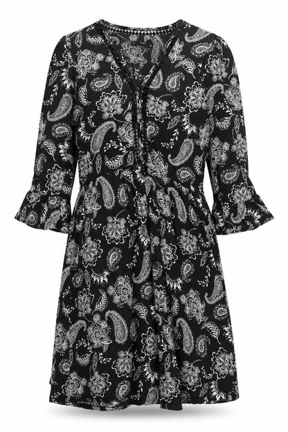 F&F Womens Black Floral Viscose Fit & Flare Size 6 V-Neck Pullover - Lace trim