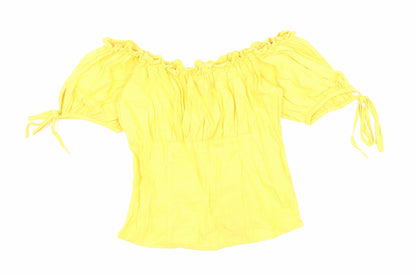 New Look Womens Yellow Linen Cropped Blouse Size 8 Off the Shoulder