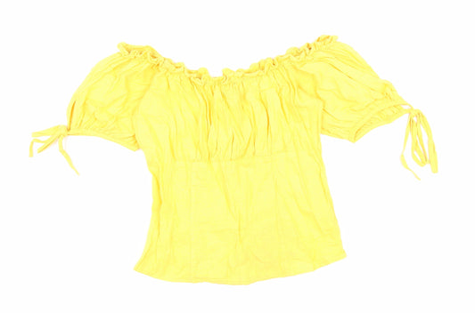 New Look Womens Yellow Linen Cropped Blouse Size 8 Off the Shoulder