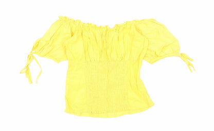 New Look Womens Yellow Linen Cropped Blouse Size 8 Off the Shoulder