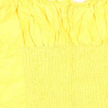 New Look Womens Yellow Linen Cropped Blouse Size 8 Off the Shoulder