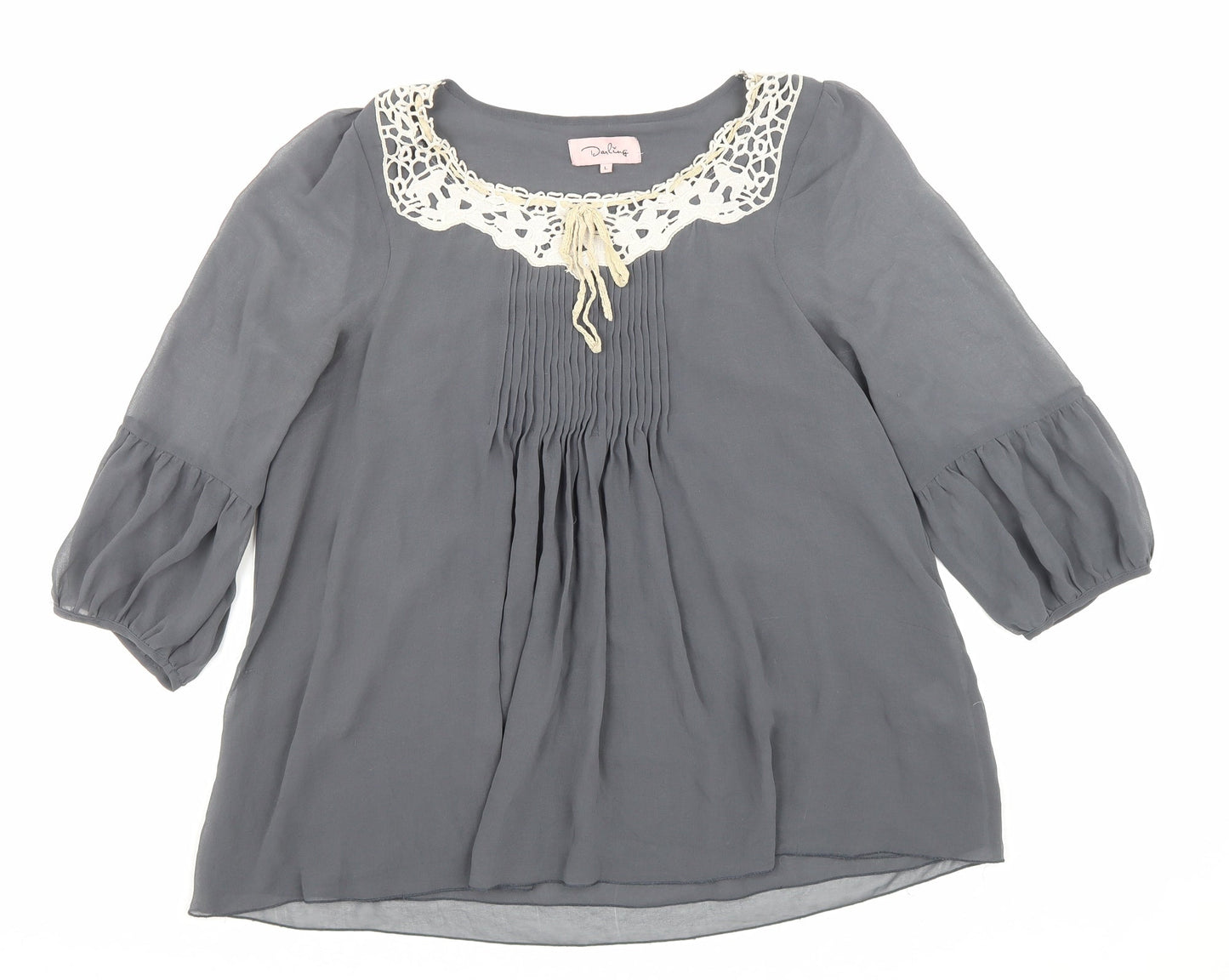 Darling Womens Grey Polyester Basic Blouse Size L Scoop Neck - Lace trim