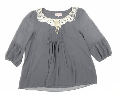 Darling Womens Grey Polyester Basic Blouse Size L Scoop Neck - Lace trim