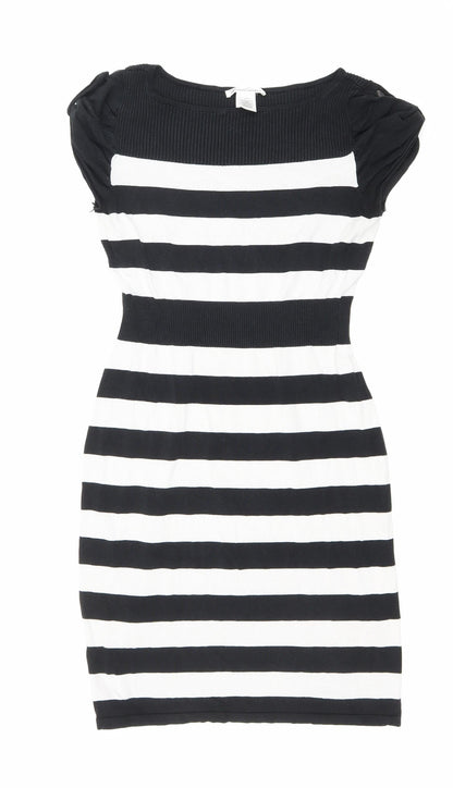 Kenneth Cole Womens Black Striped Viscose Bodycon Size S Boat Neck Pullover