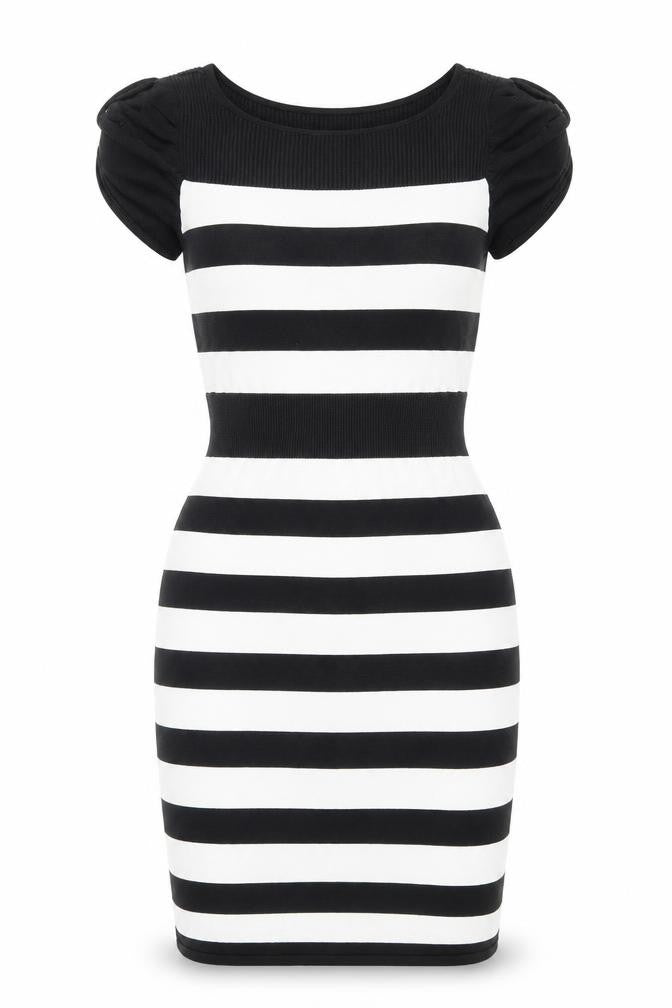 Kenneth Cole Womens Black Striped Viscose Bodycon Size S Boat Neck Pullover