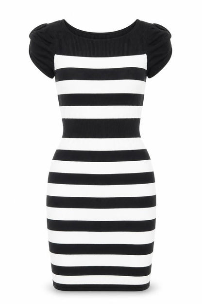 Kenneth Cole Womens Black Striped Viscose Bodycon Size S Boat Neck Pullover