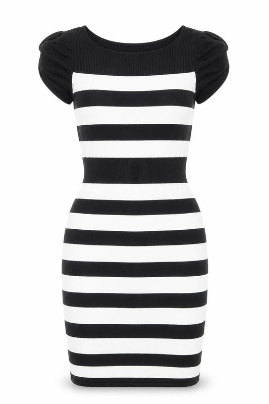Kenneth Cole Womens Black Striped Viscose Bodycon Size S Boat Neck Pullover