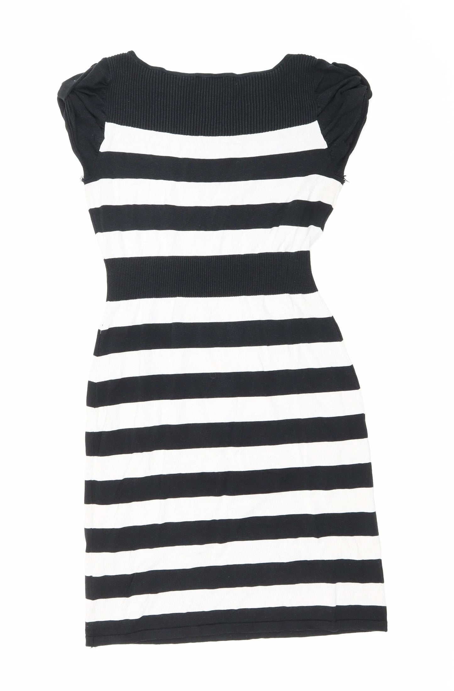 Kenneth Cole Womens Black Striped Viscose Bodycon Size S Boat Neck Pullover