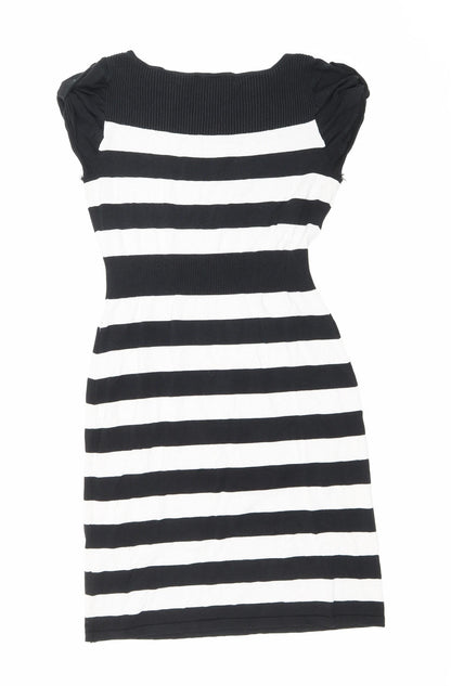 Kenneth Cole Womens Black Striped Viscose Bodycon Size S Boat Neck Pullover