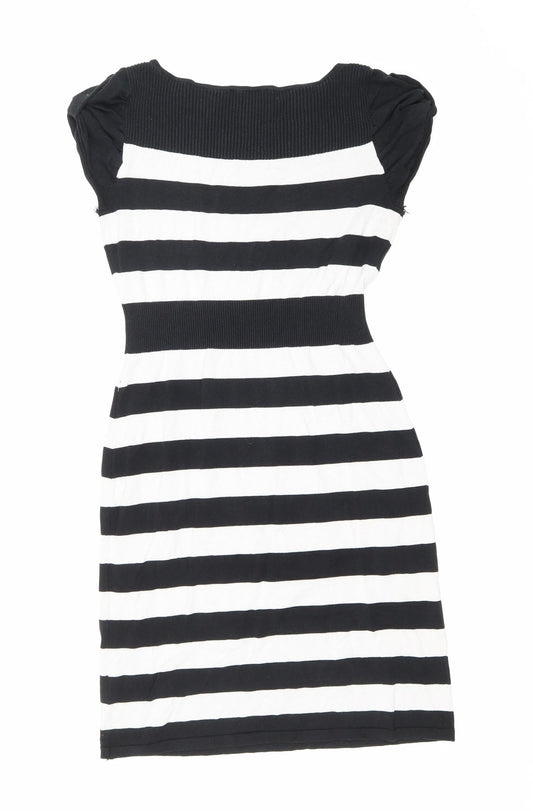 Kenneth Cole Womens Black Striped Viscose Bodycon Size S Boat Neck Pullover