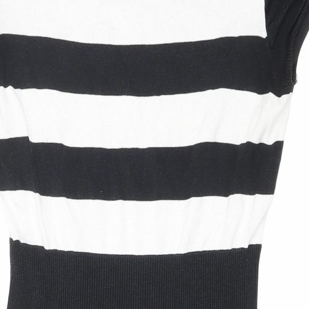 Kenneth Cole Womens Black Striped Viscose Bodycon Size S Boat Neck Pullover