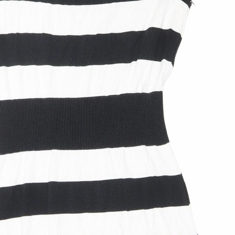Kenneth Cole Womens Black Striped Viscose Bodycon Size S Boat Neck Pullover