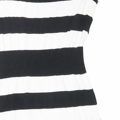 Kenneth Cole Womens Black Striped Viscose Bodycon Size S Boat Neck Pullover