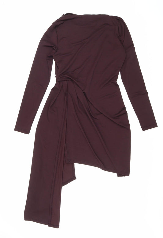Topshop Womens Purple Polyester Bodycon Size 10 Boat Neck Pullover