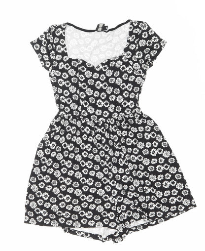 ASOS Womens Black Floral Viscose Playsuit One-Piece Size 8 Pullover