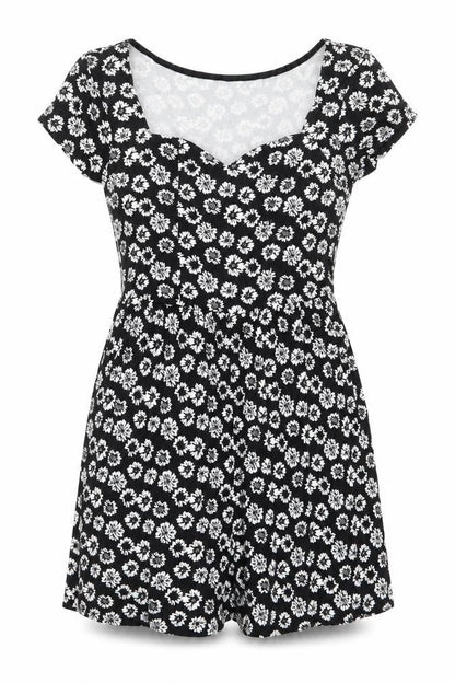 ASOS Womens Black Floral Viscose Playsuit One-Piece Size 8 Pullover