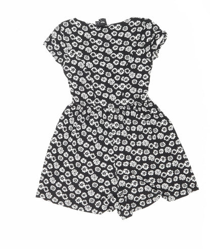 ASOS Womens Black Floral Viscose Playsuit One-Piece Size 8 Pullover