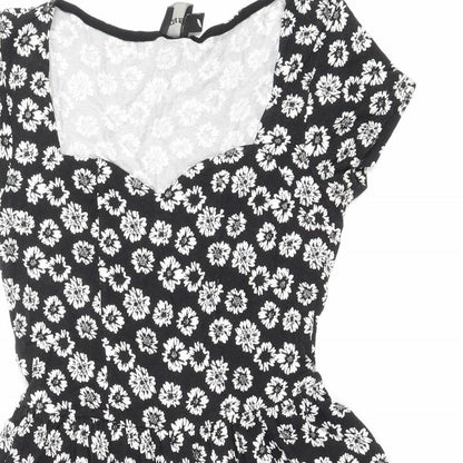 ASOS Womens Black Floral Viscose Playsuit One-Piece Size 8 Pullover