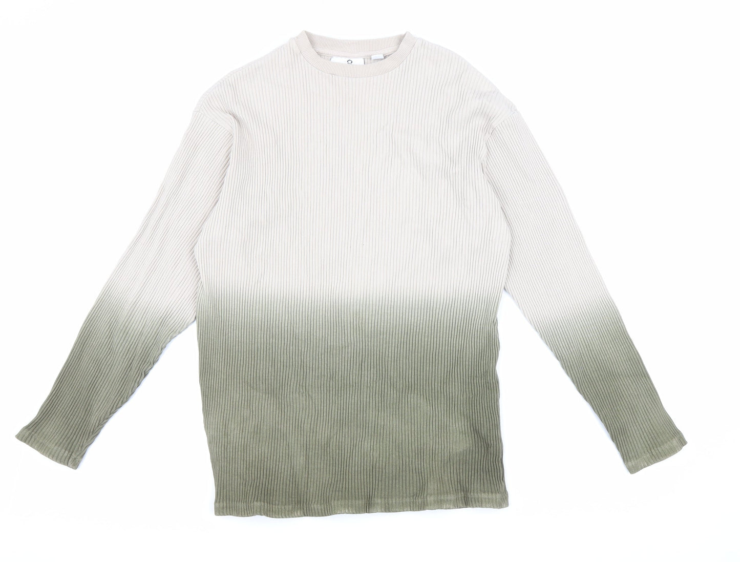 Collision Mens Green Round Neck Cotton Pullover Jumper Size XS - Ombre