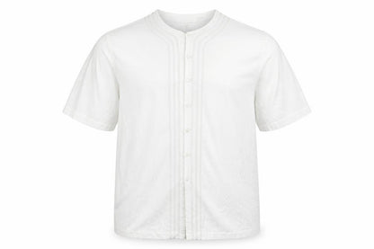 Russ Mens White Cotton Button-Up Size L Round Neck Button