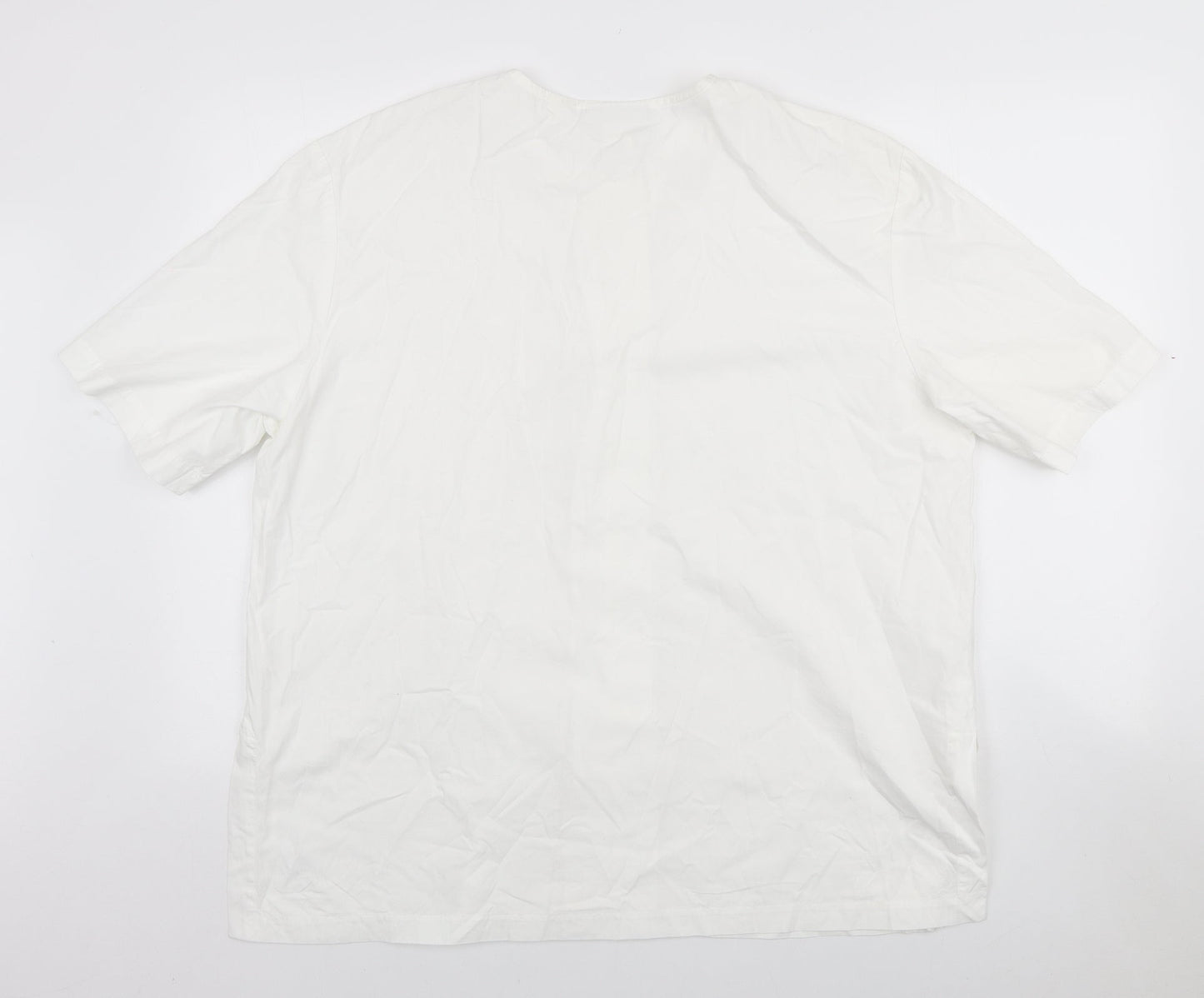 Russ Mens White Cotton Button-Up Size L Round Neck Button