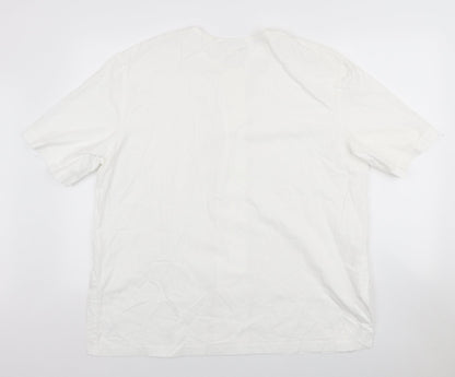 Russ Mens White Cotton Button-Up Size L Round Neck Button