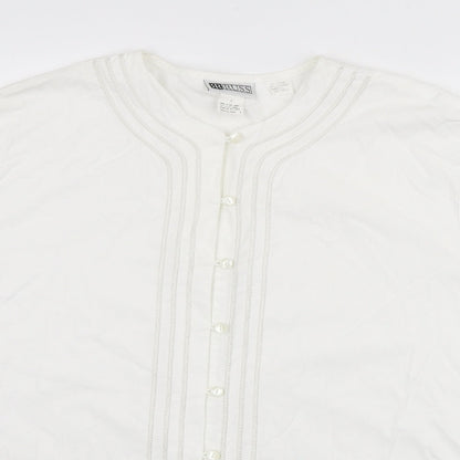 Russ Mens White Cotton Button-Up Size L Round Neck Button