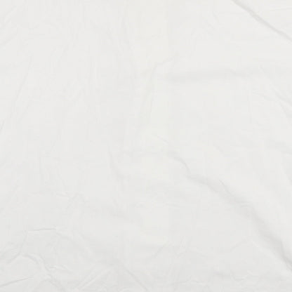 Russ Mens White Cotton Button-Up Size L Round Neck Button