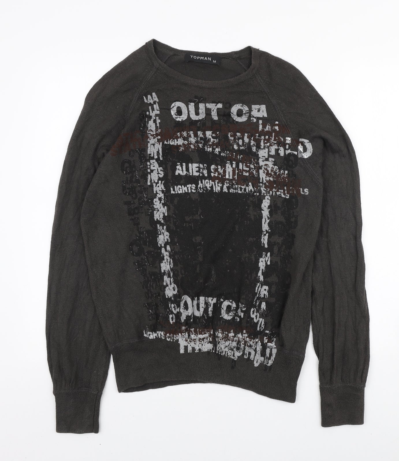 Topman Mens Green Round Neck Cotton Pullover Jumper Size M