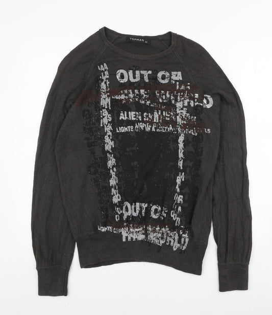 Topman Mens Green Round Neck Cotton Pullover Jumper Size M