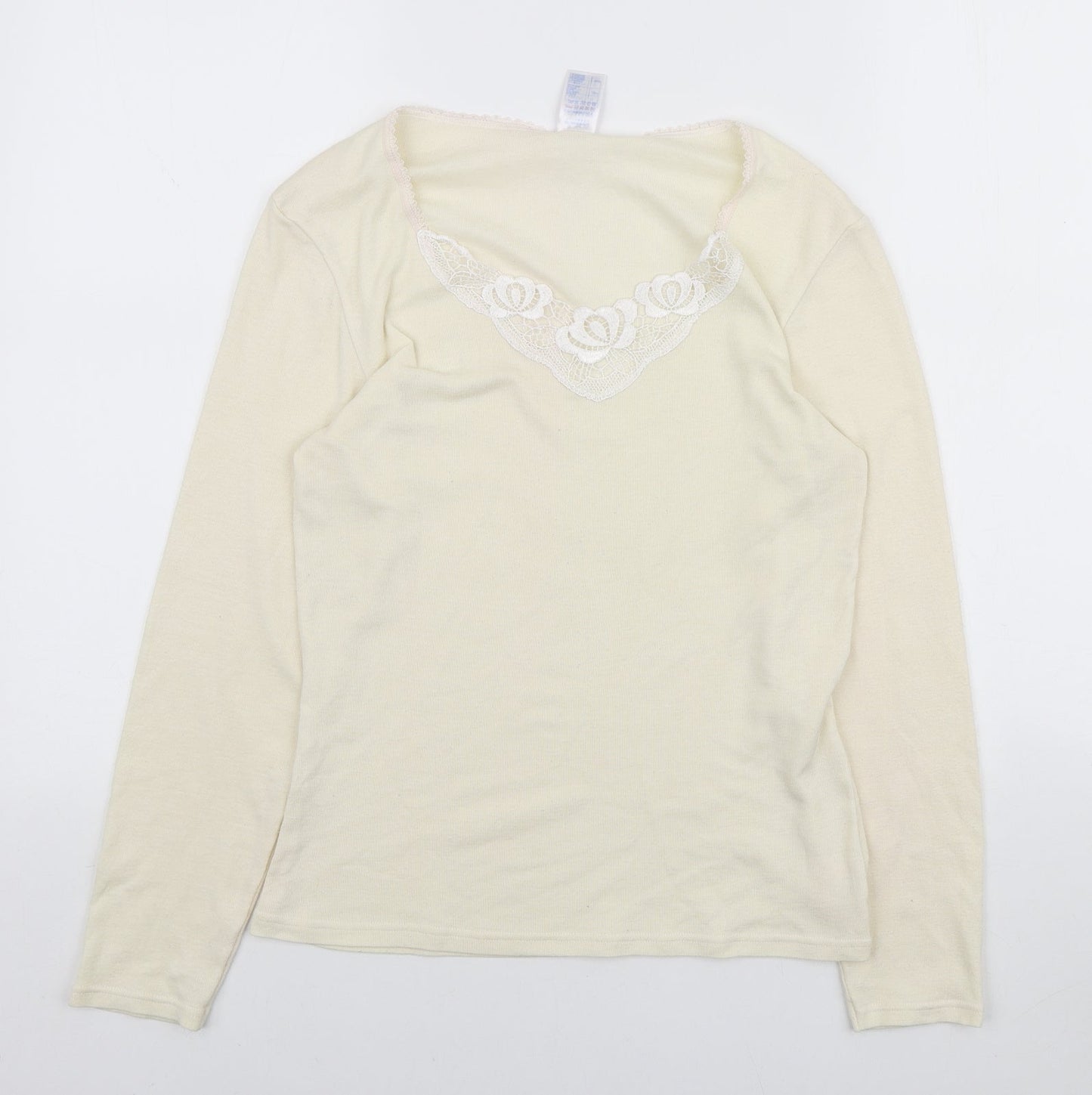 Damart Womens Yellow V-Neck Polyester Pullover Jumper Size M - Lace Neckline