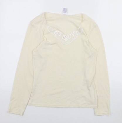 Damart Womens Yellow V-Neck Polyester Pullover Jumper Size M - Lace Neckline
