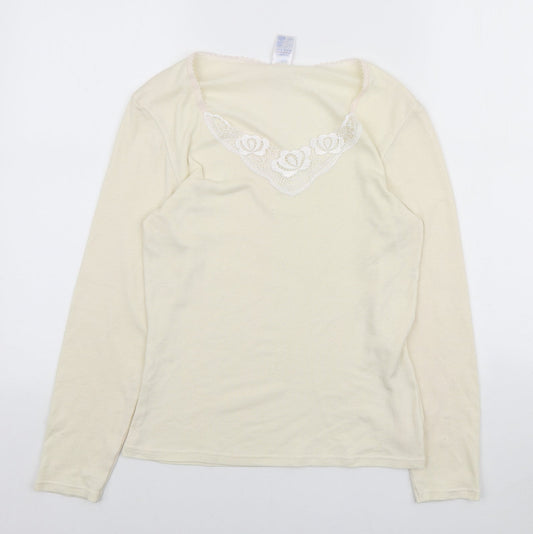 Damart Womens Yellow V-Neck Polyester Pullover Jumper Size M - Lace Neckline