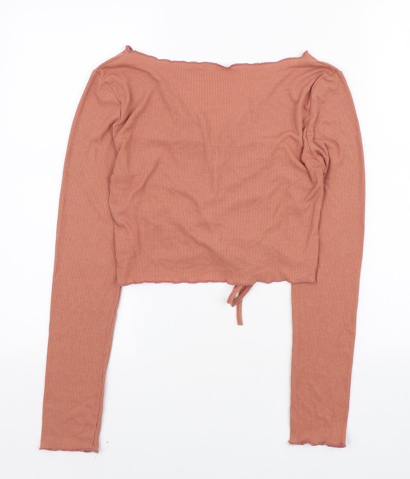 SheIn Womens Brown Polyester Basic Blouse Size S V-Neck - Ruched front