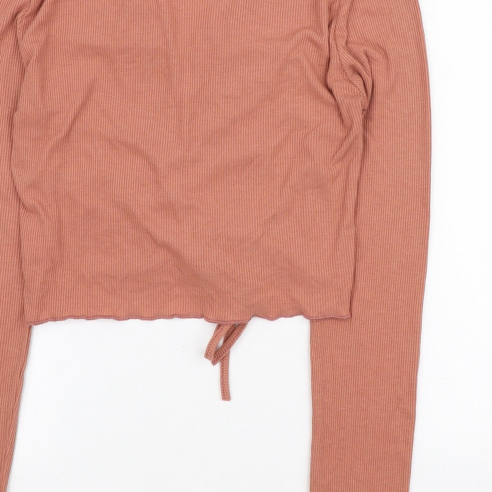 SheIn Womens Brown Polyester Basic Blouse Size S V-Neck - Ruched front