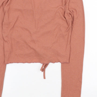 SheIn Womens Brown Polyester Basic Blouse Size S V-Neck - Ruched front